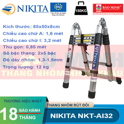 Thang Nhôm Rút Gọn Đôi Chữ A Nikita NKT-AI32